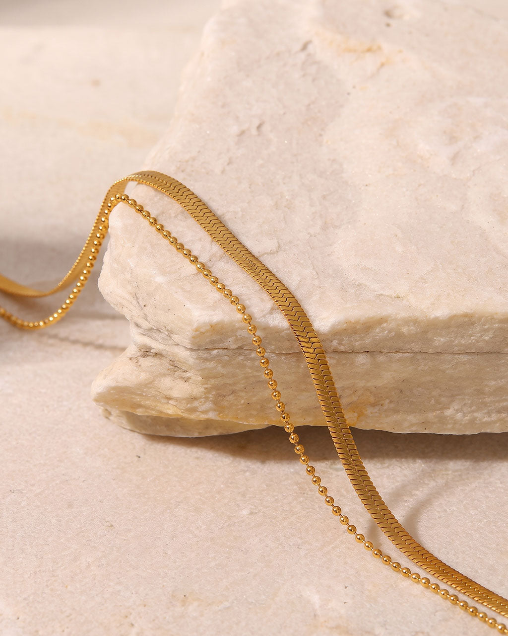 Beaded Herringbone Double Layered Waterproof Gold Anklet