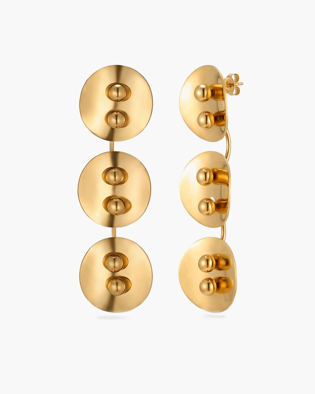Beaded Triple Disc Statement Waterproof Gold Earrings