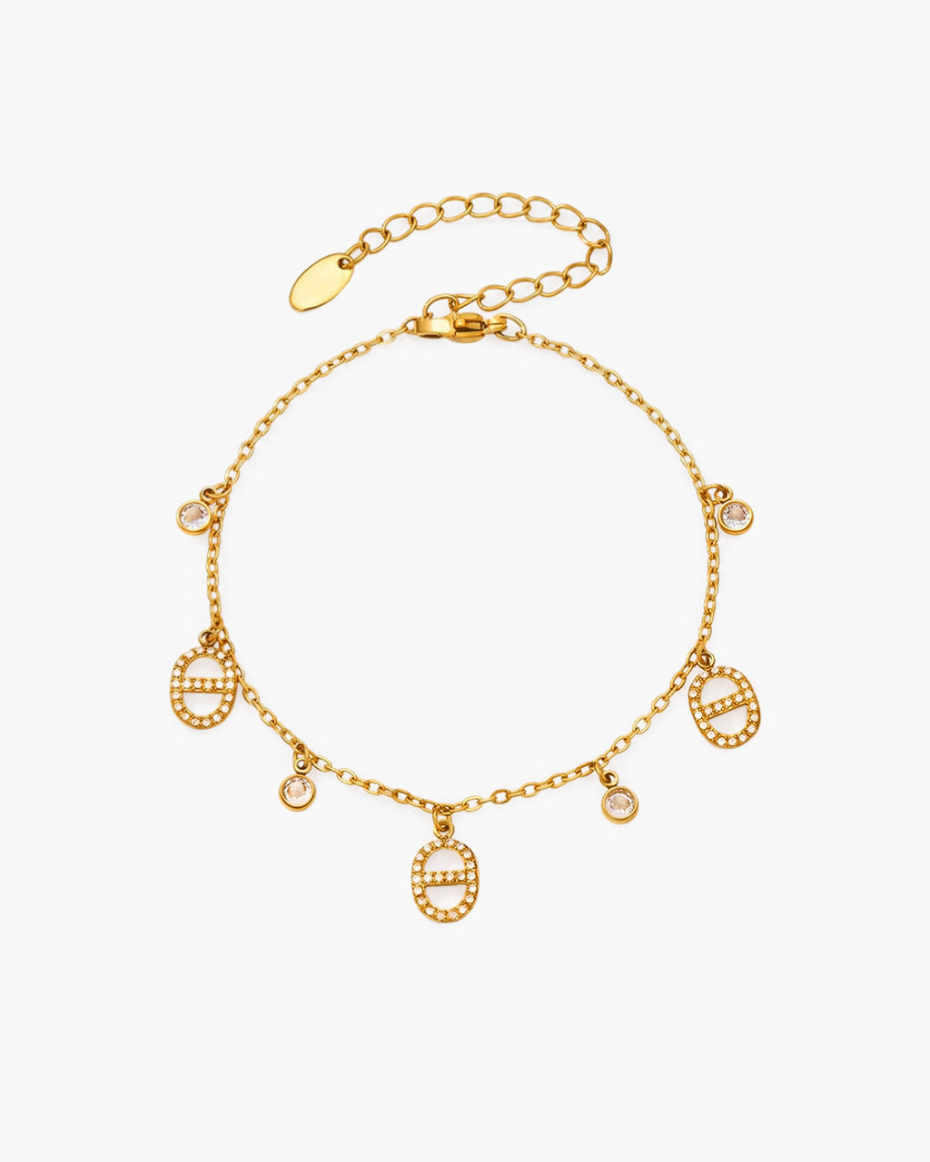 Bezel Stone Mariner Charm Waterproof Gold Bracelet