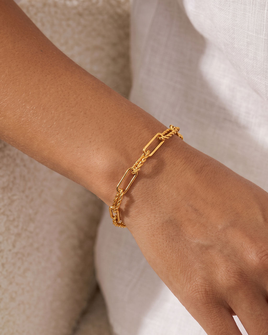 Bold Twisted Paperclip Chain Waterproof Gold Bracelet