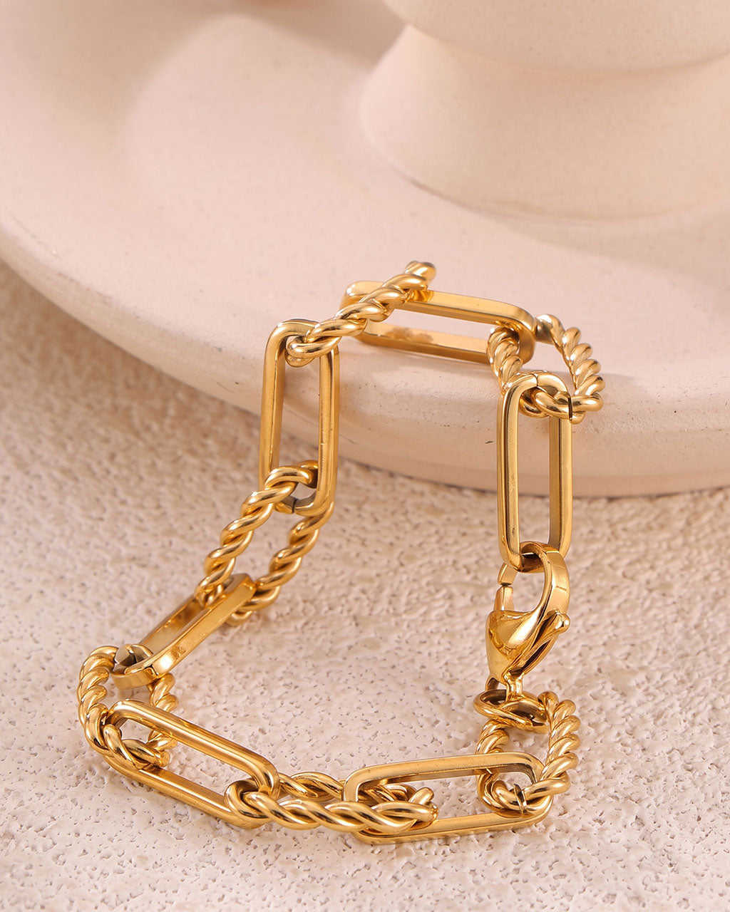 Bold Twisted Paperclip Chain Waterproof Gold Bracelet