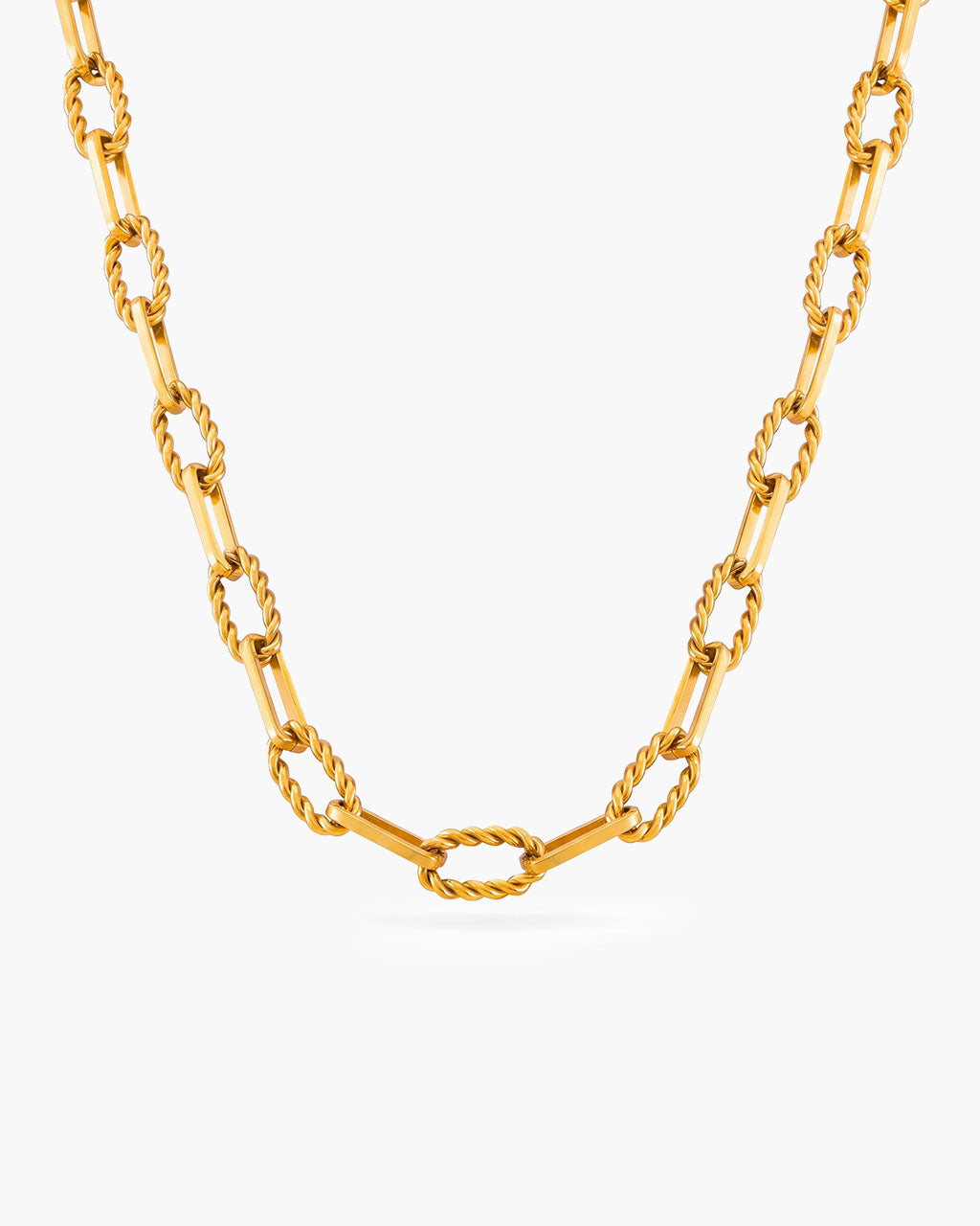 Bold Twisted Paperclip Chain Waterproof Gold Necklace