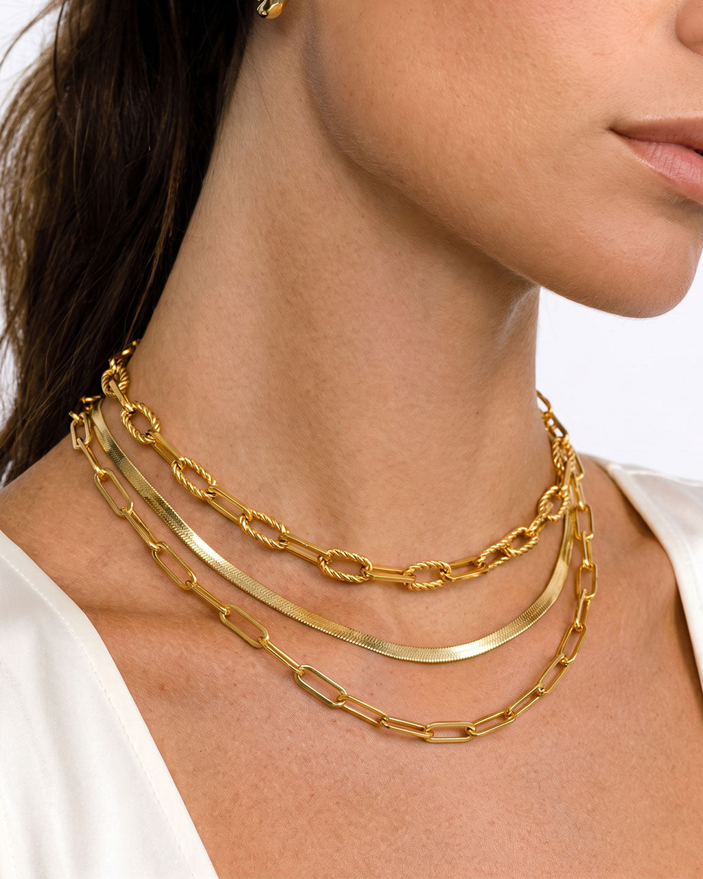 Bold Twisted Paperclip Chain Waterproof Gold Necklace