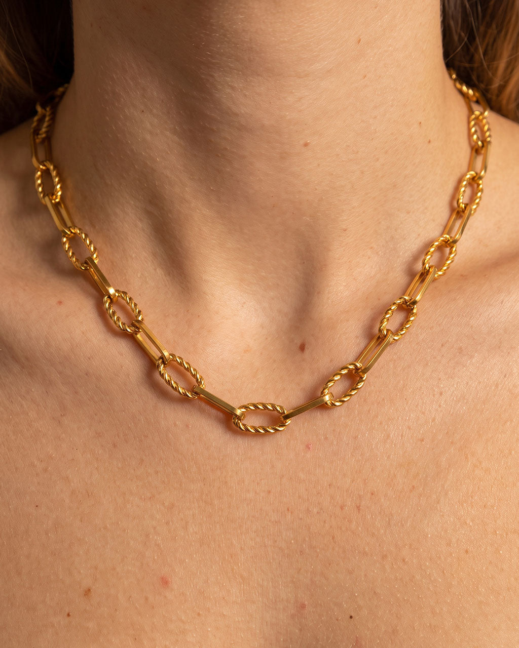 Bold Twisted Paperclip Chain Waterproof Gold Necklace