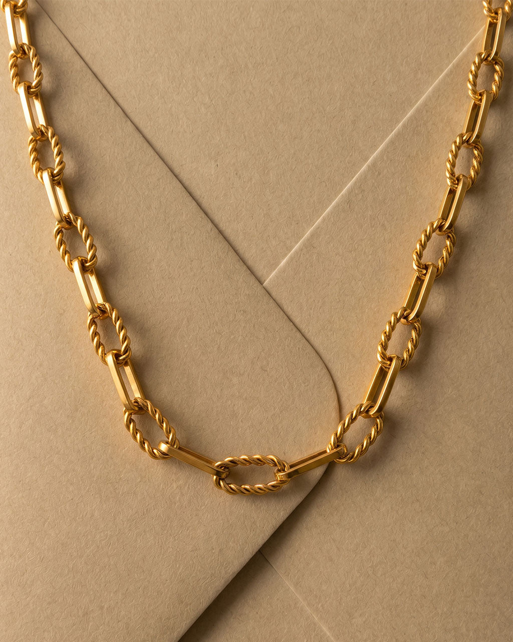 Bold Twisted Paperclip Chain Waterproof Gold Necklace