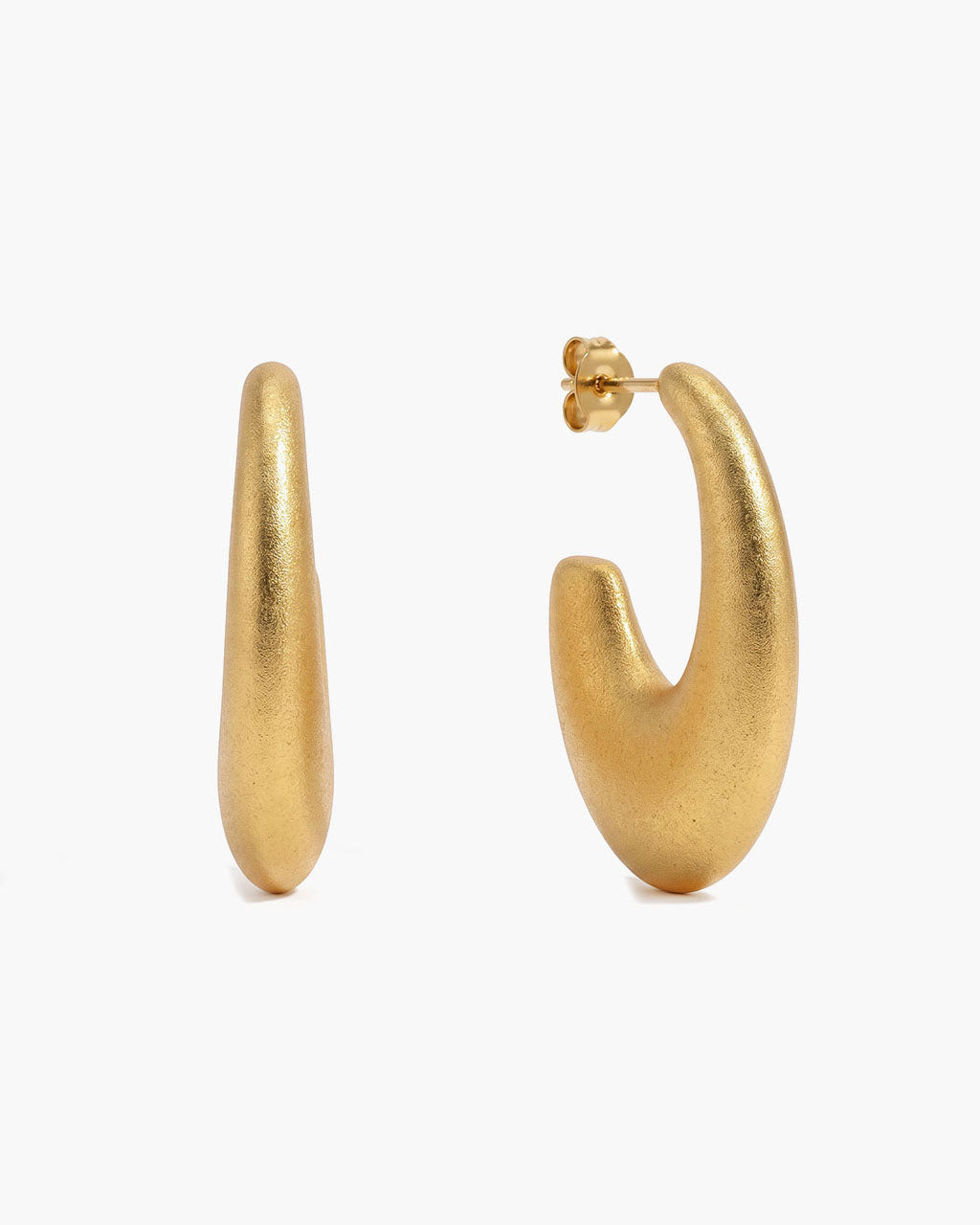 Brushed Open C Hoop Statement Waterproof Gold Earrings