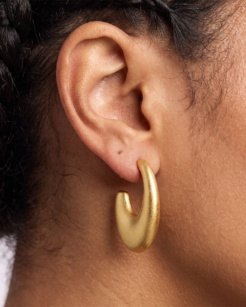 Brushed Open C Hoop Statement Waterproof Gold Earrings