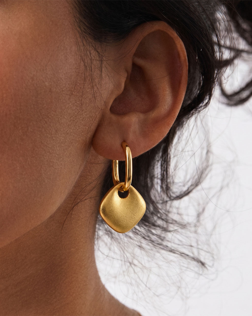 Brushed Square Drop Statement Waterproof Gold Earrings