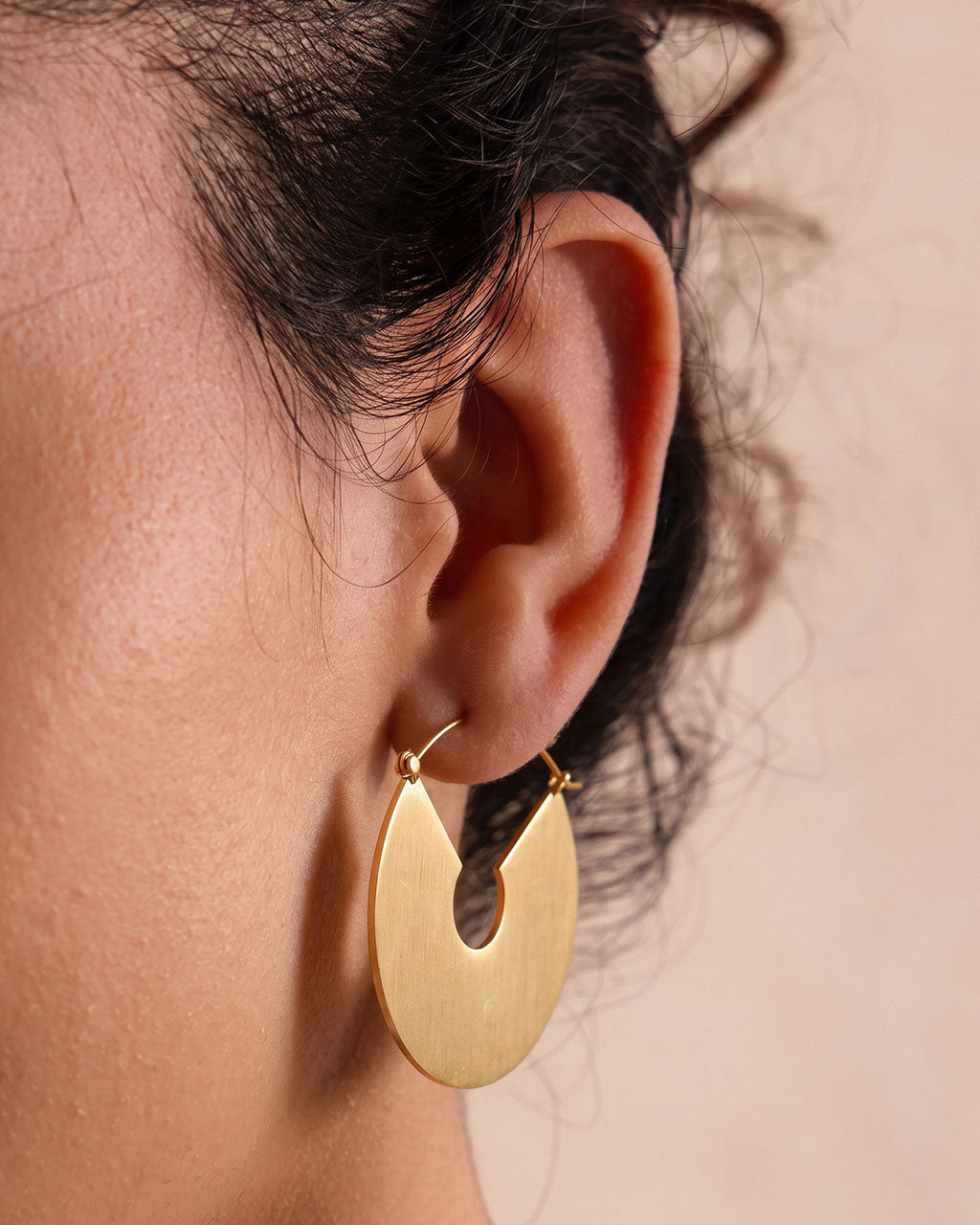 Brushed Fan Statement Hoop Waterproof Gold Earrings