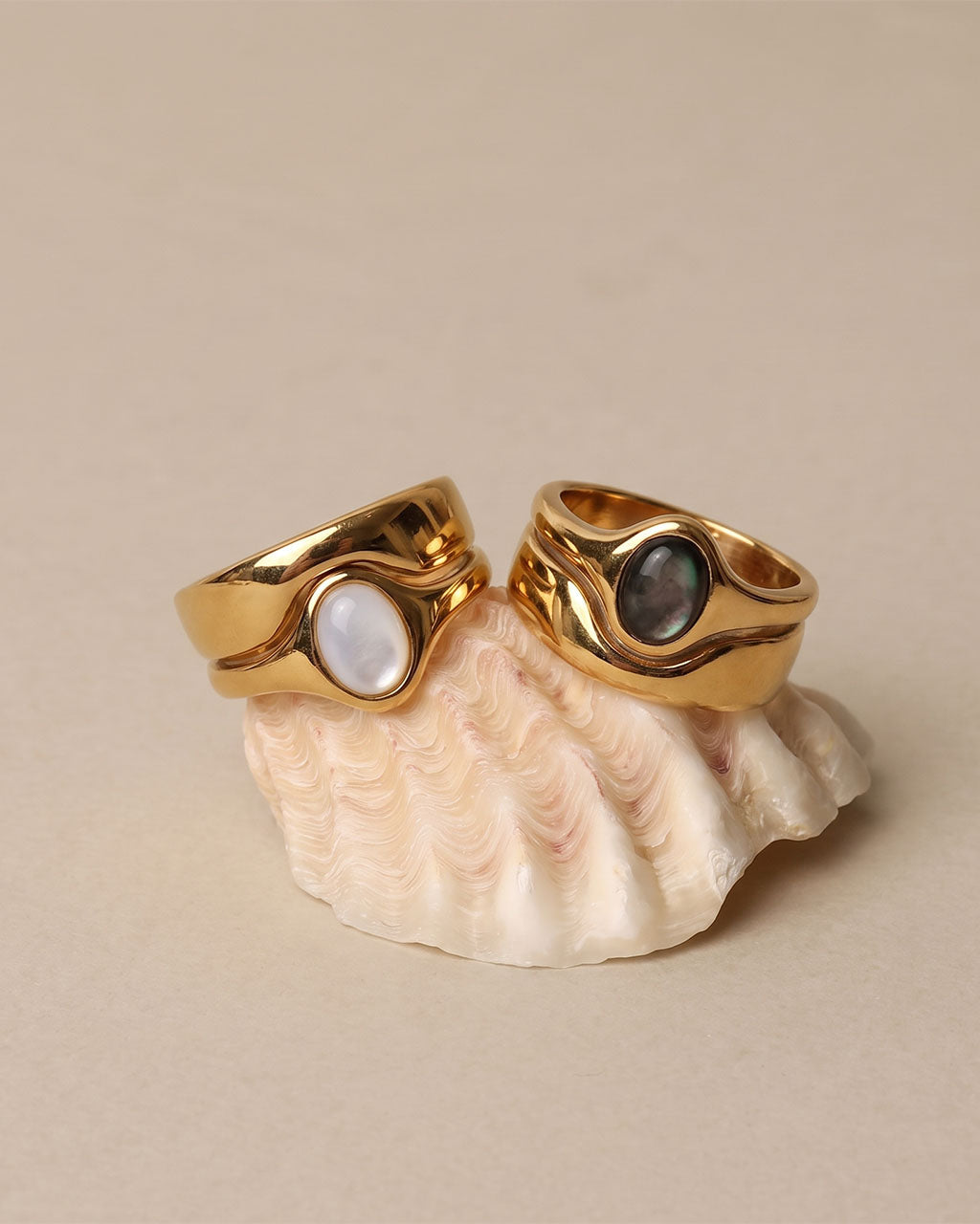 Cabochon Double Band Illusion Waterproof Gold Ring