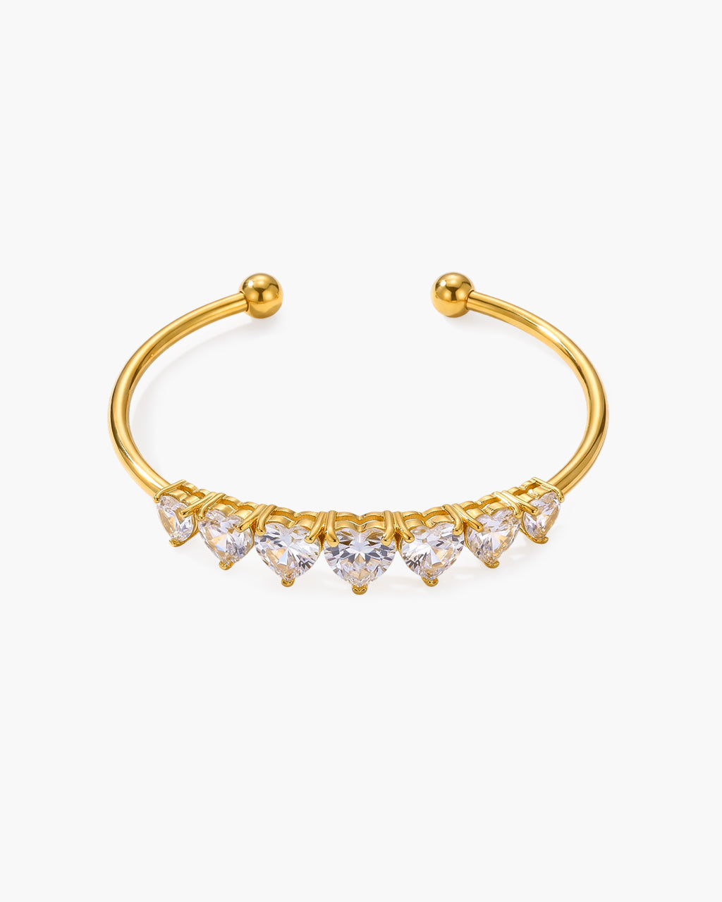 Chic Heart Cut Seven Stone Cuff Waterproof Gold Bangle