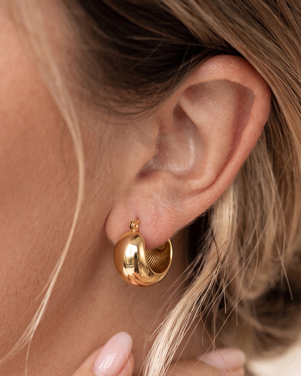 Chunky Rounded Dome Hoop Waterproof Gold Earrings