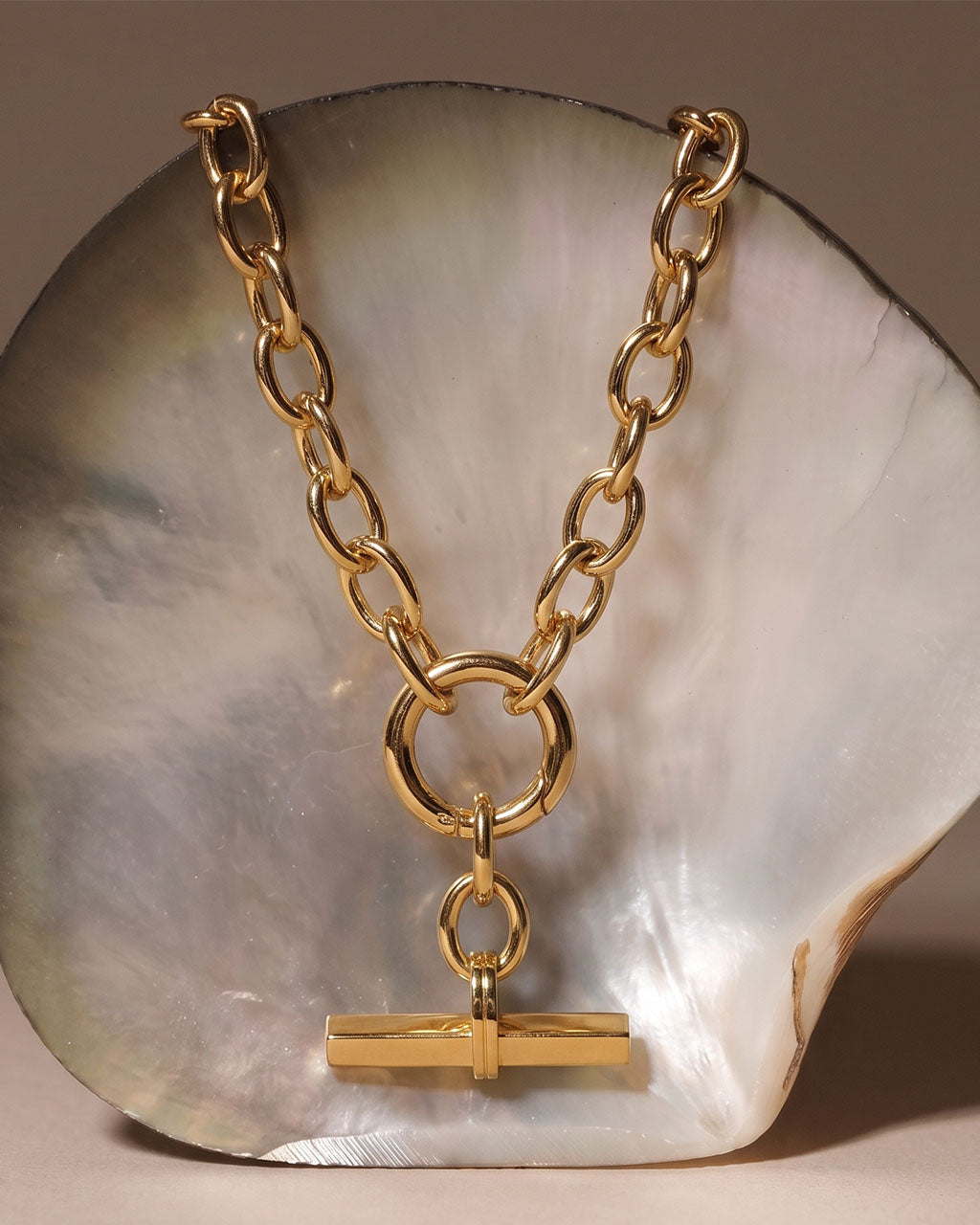 Chunky T Bar Charm Link Chain Waterproof Gold Necklace