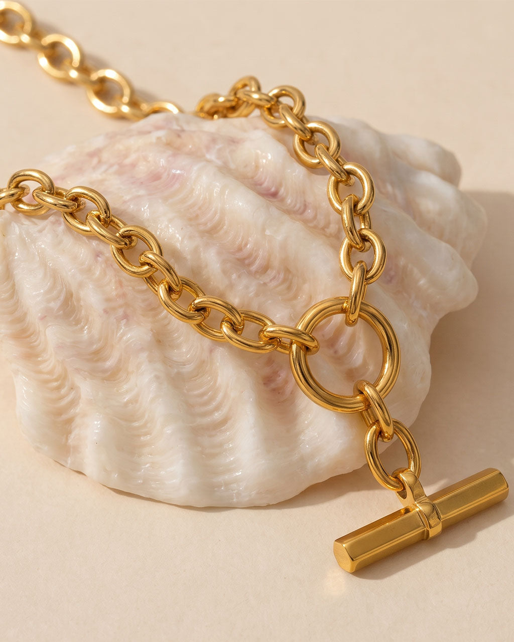 Chunky T Bar Charm Link Chain Waterproof Gold Necklace