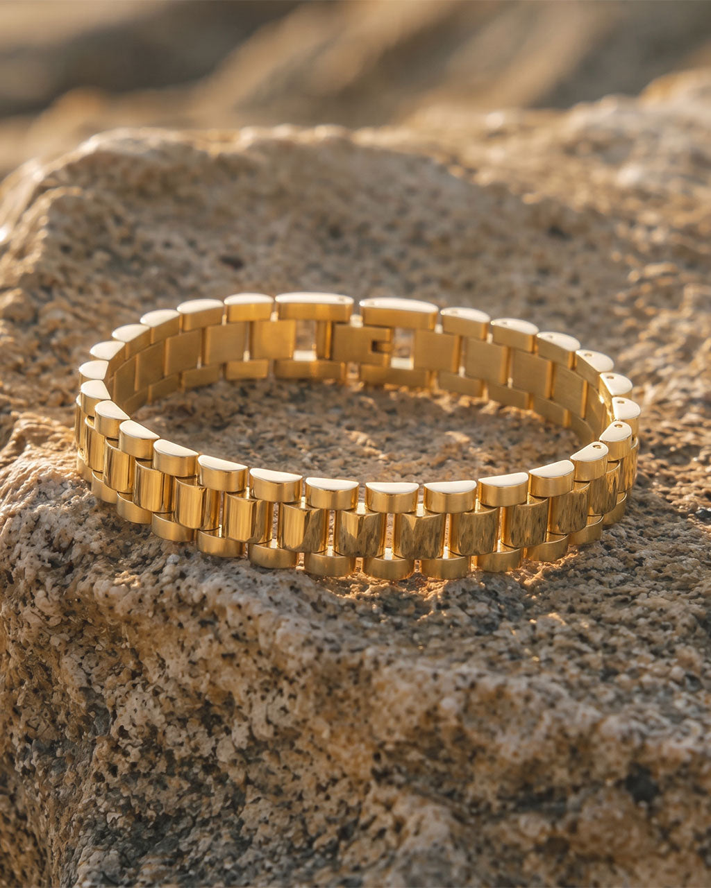 Chunky Watch Band Statement Waterproof Gold Bracelet
