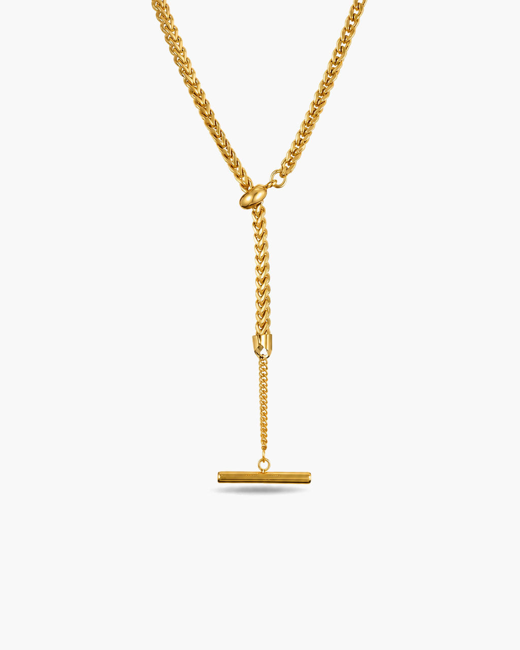 Chunky Wheat Chain T Bar Waterproof Gold Necklace