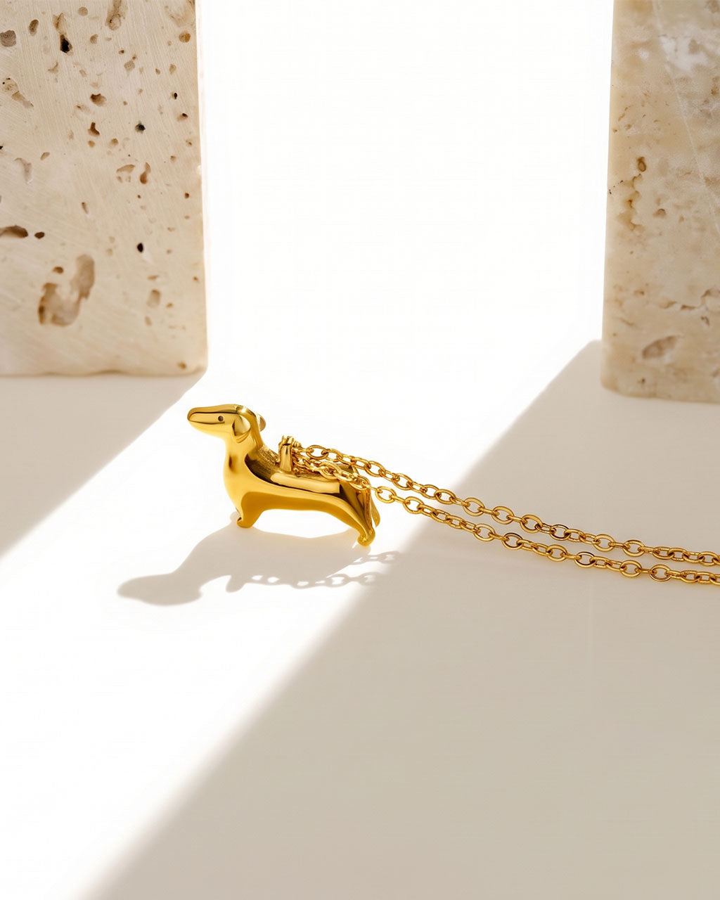 Cute Dachshund Dog Charm Waterproof Gold Necklace