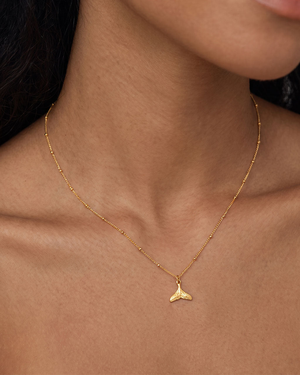 Dainty Whale Tail Pendant Waterproof Gold Necklace