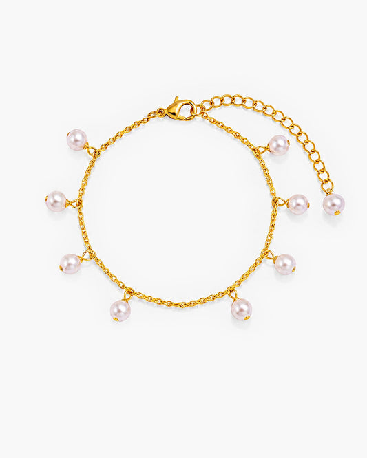 Delicate Pearl Drop Station Waterproof Gold Anklet