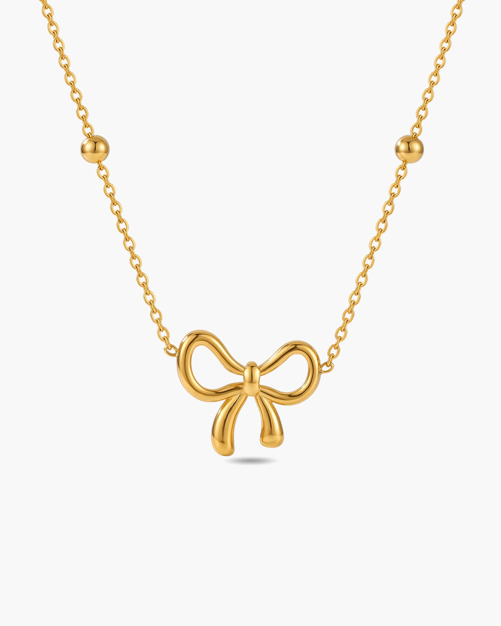 Delicate Ribbon Bow Beaded Waterproof Gold Necklace