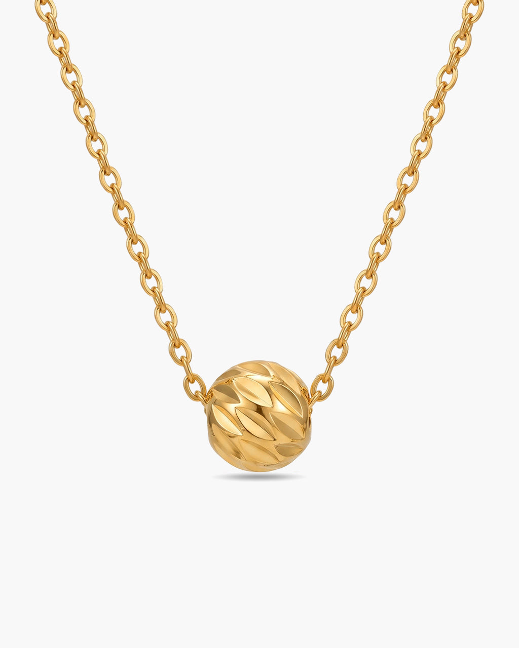 Diamond Cut Bead Pendant Waterproof Gold Necklace