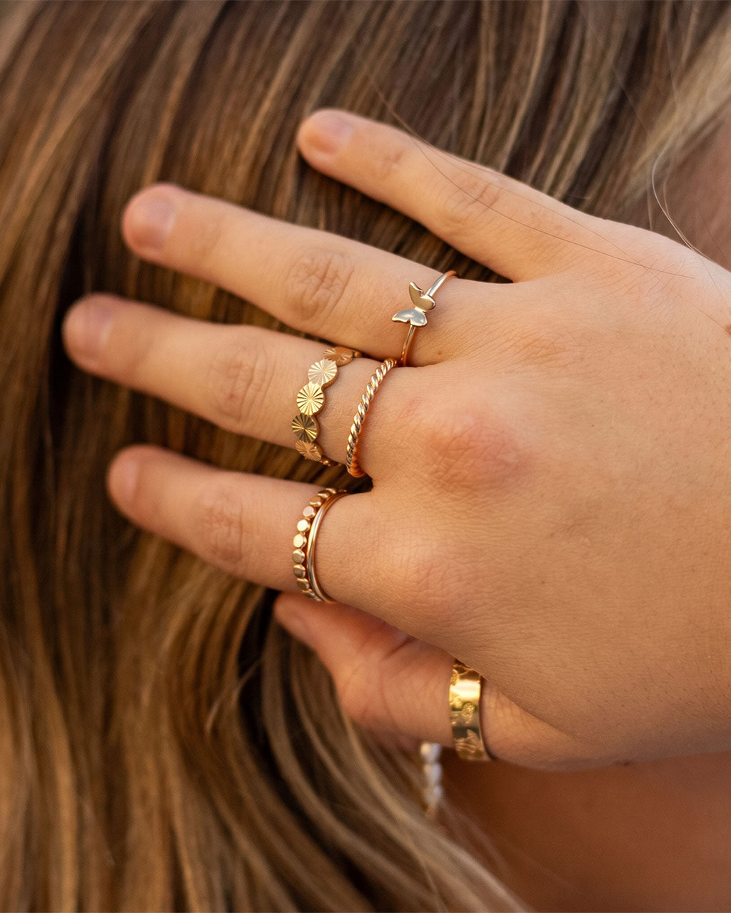Diamond Cut Sunburst Disc Band Waterproof Gold Ring