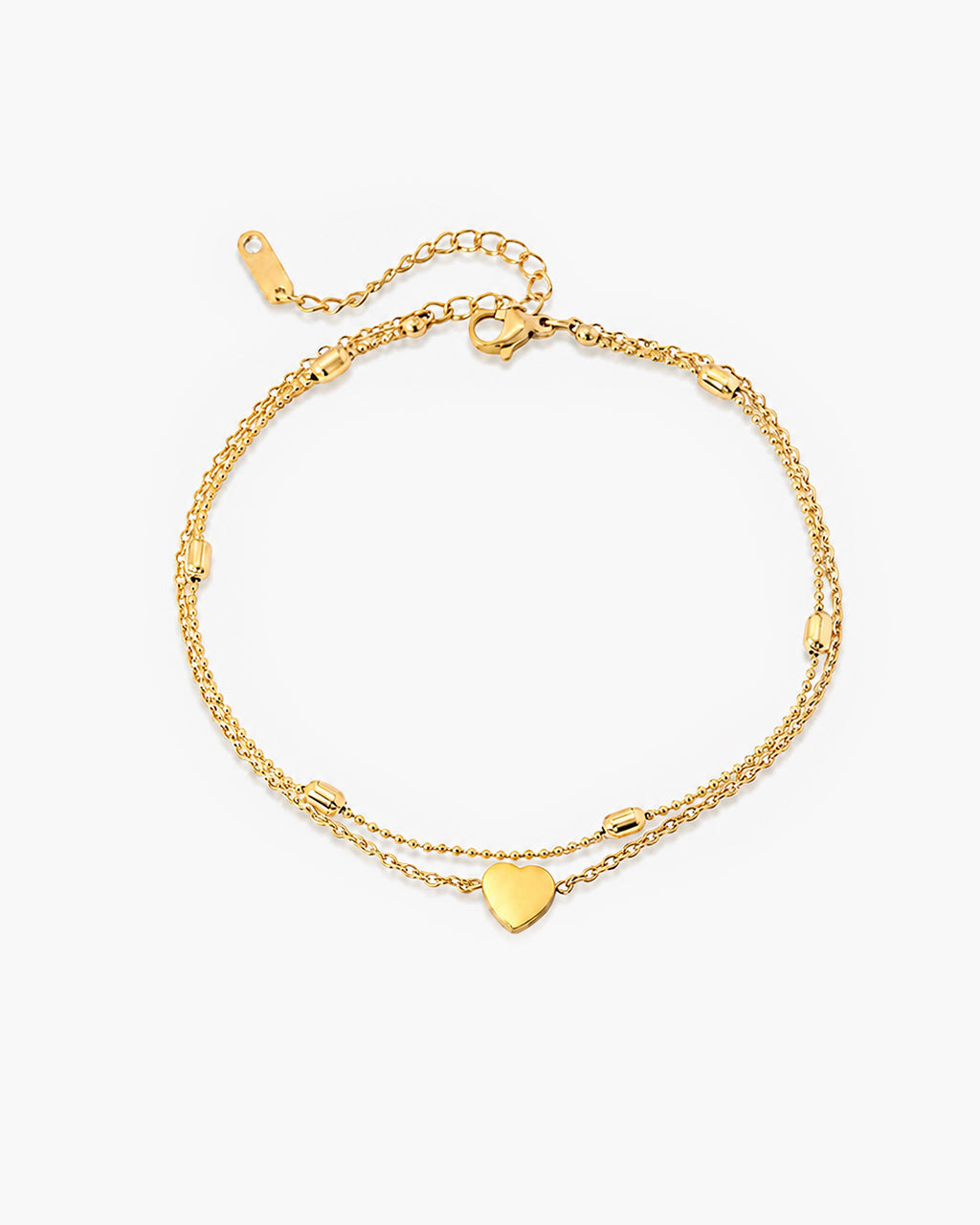 Double Layered Beaded Heart Waterproof Gold Anklet