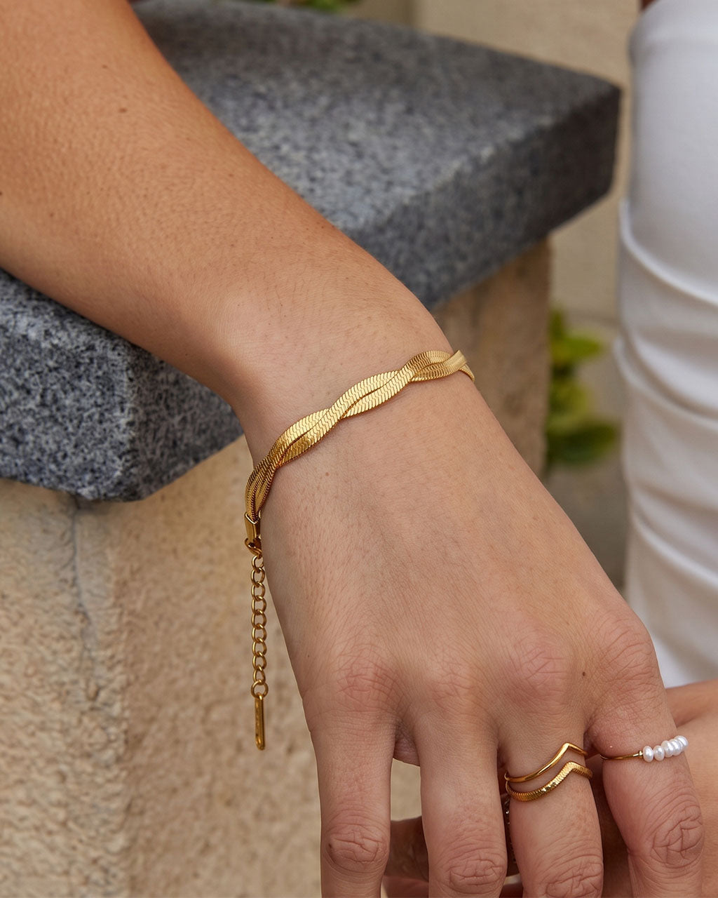 Double Twisted Herringbone Waterproof Gold Bracelet