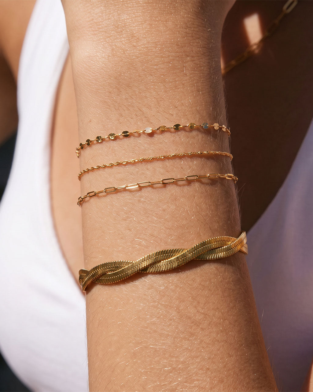 Double Twisted Herringbone Waterproof Gold Bracelet