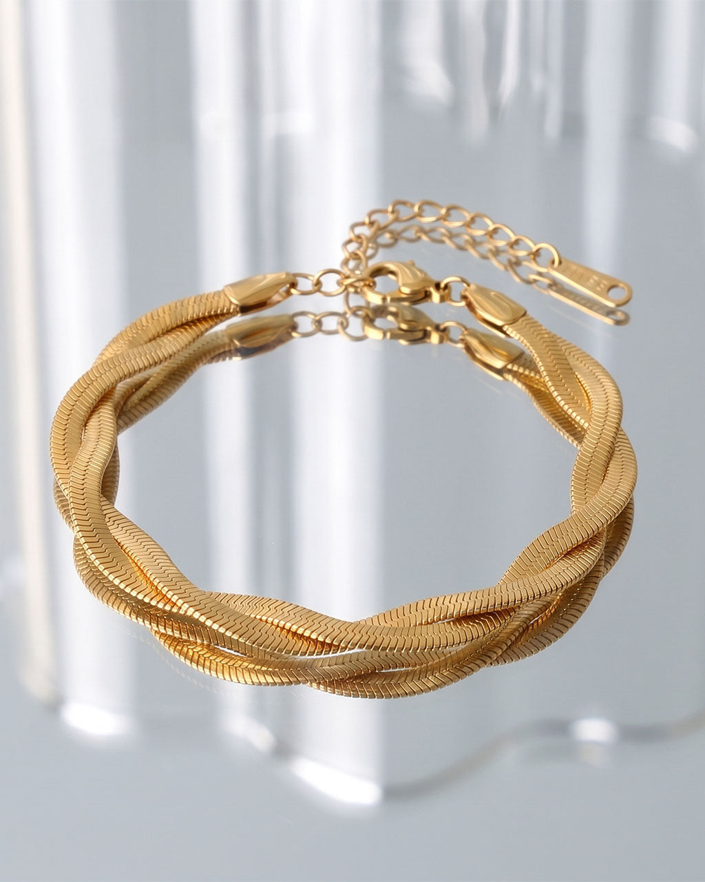 Double Twisted Herringbone Waterproof Gold Bracelet