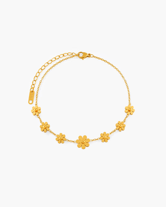 Graduated Daisy Flower Garland Waterproof Gold Anklet
