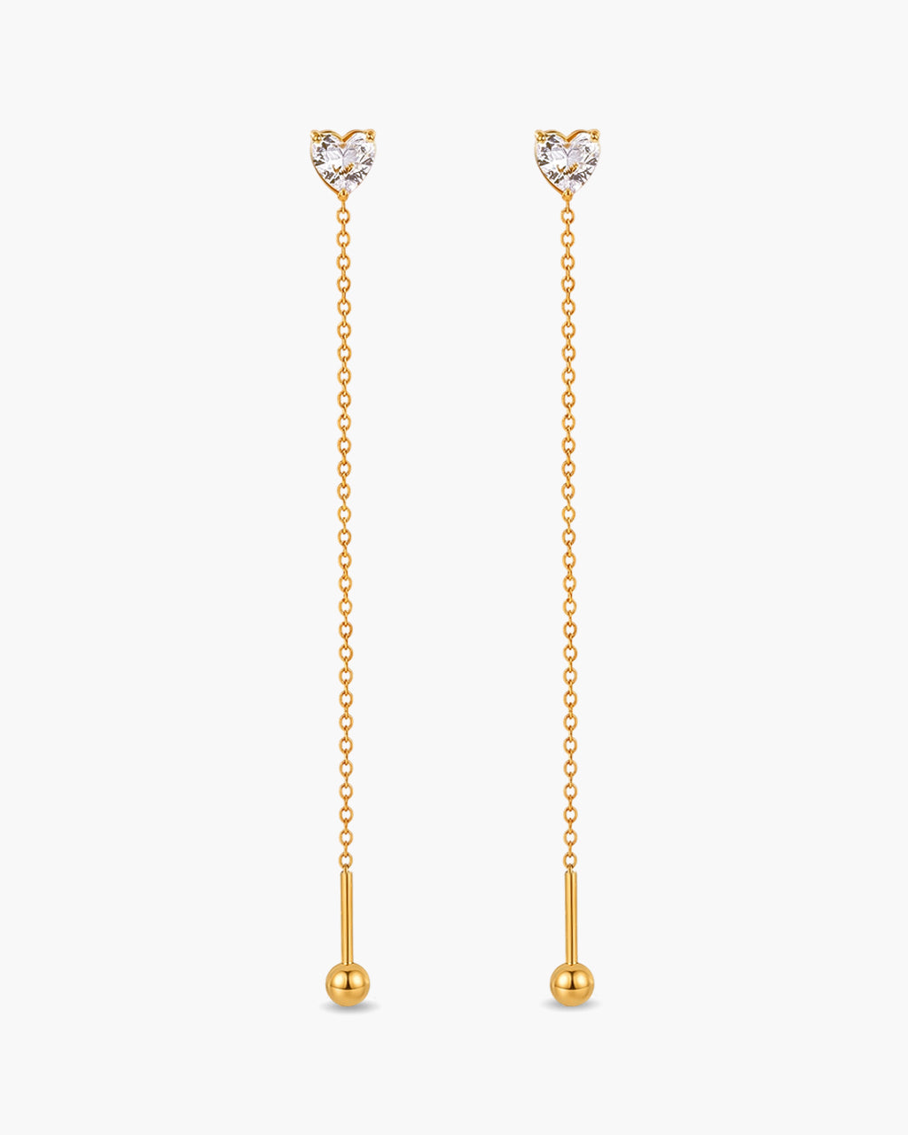 Heart Cut Solitaire Threader Waterproof Gold Earrings