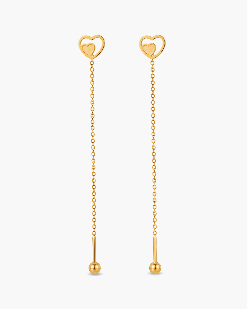 Heart Within a Heart Threader Waterproof Gold Earrings