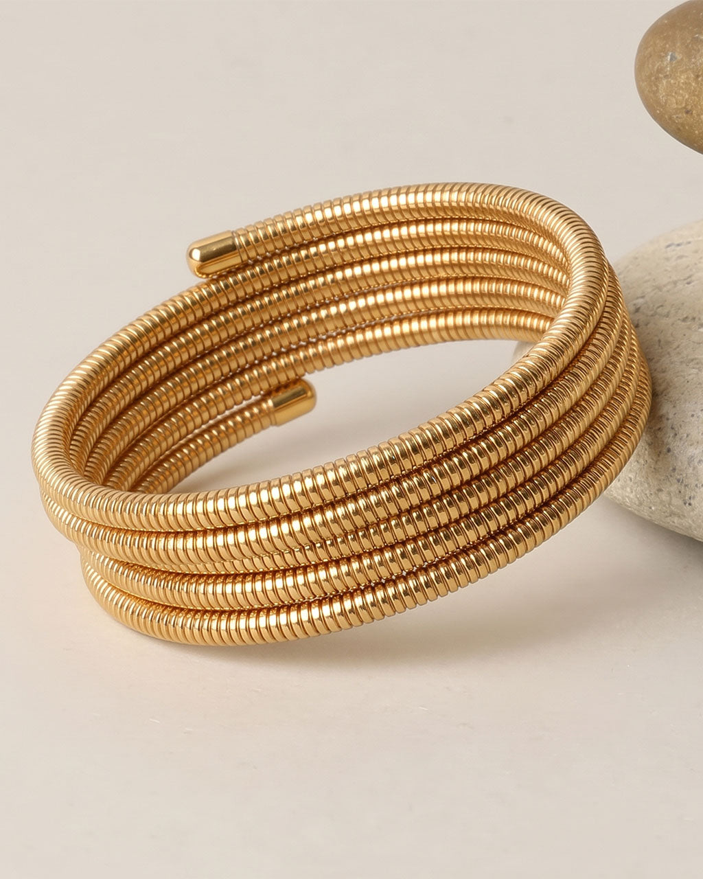 Herringbone Coil Wrap Cuff Waterproof Gold Bracelet
