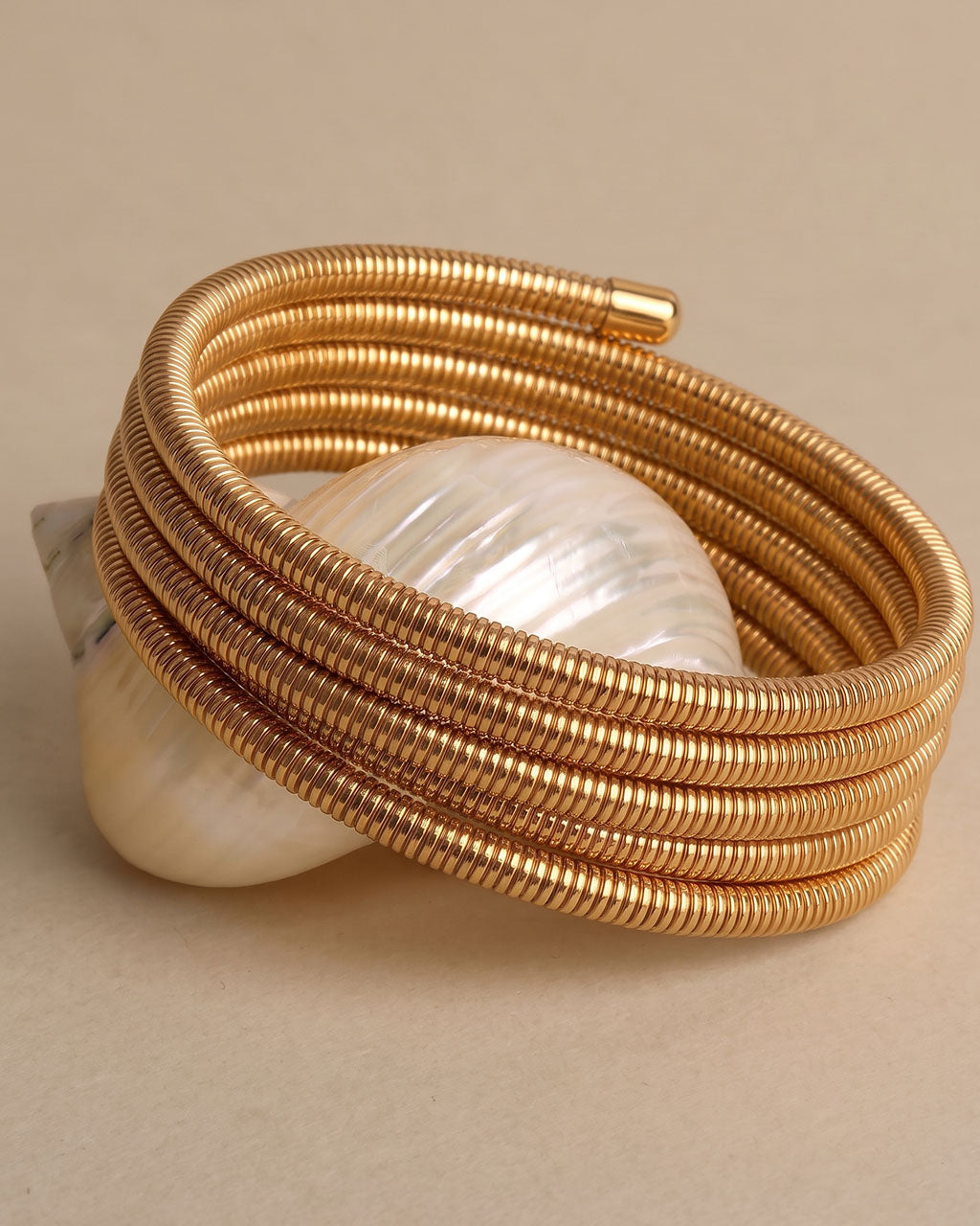 Herringbone Coil Wrap Cuff Waterproof Gold Bracelet