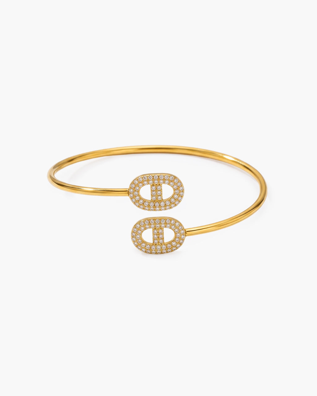 Iconic Pavé Mariner Link Open Waterproof Gold Bangle