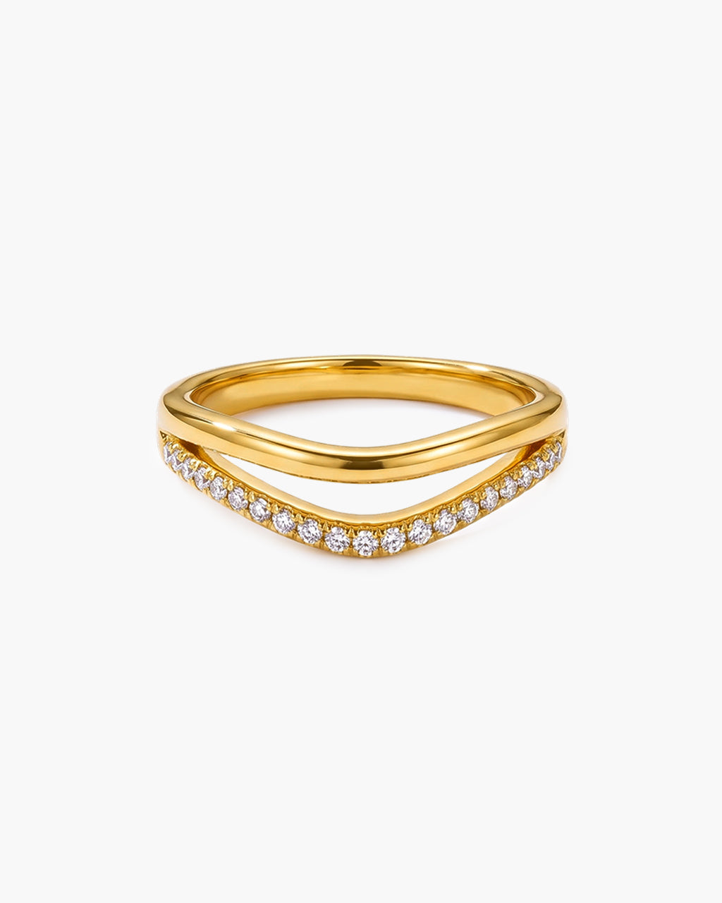 Illusion Pavé Double Curved Band Waterproof Gold Ring