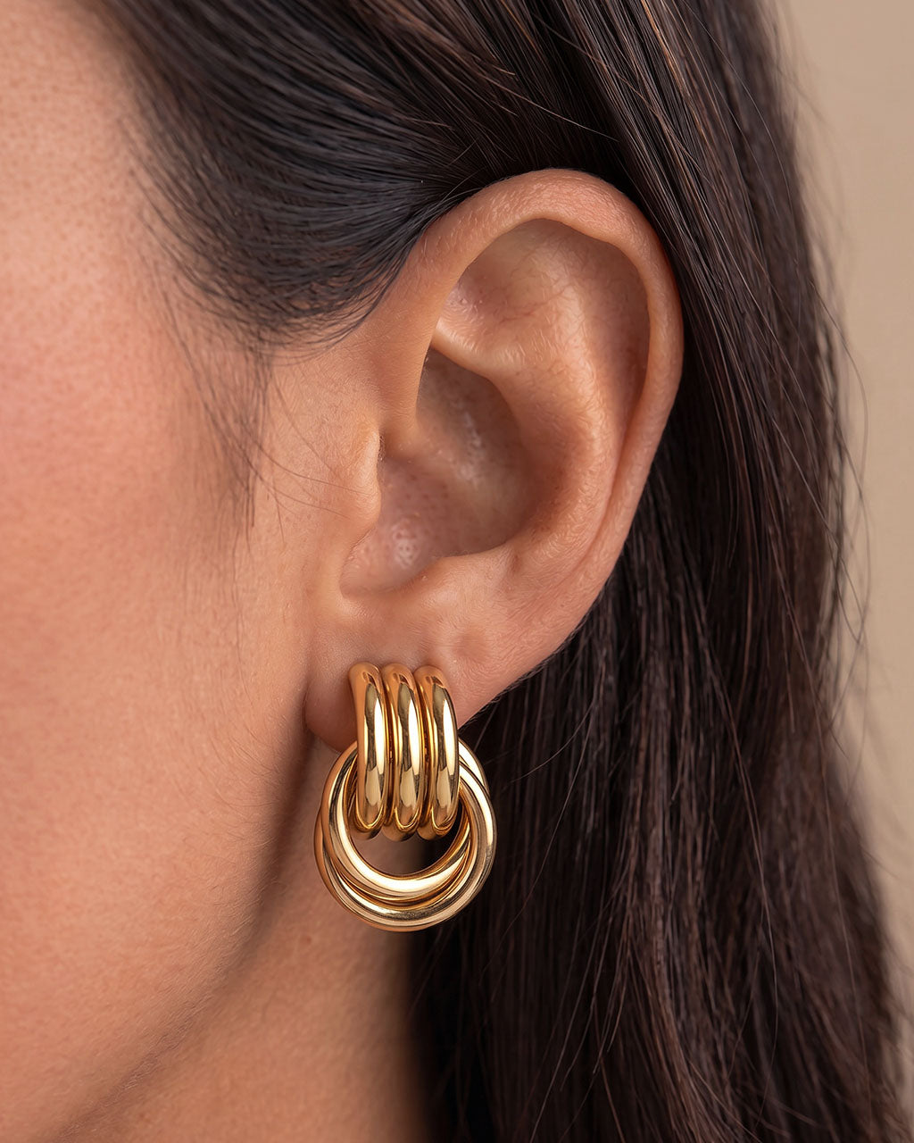 Layered Ribbed Illusion Knot Waterproof Gold Earrings