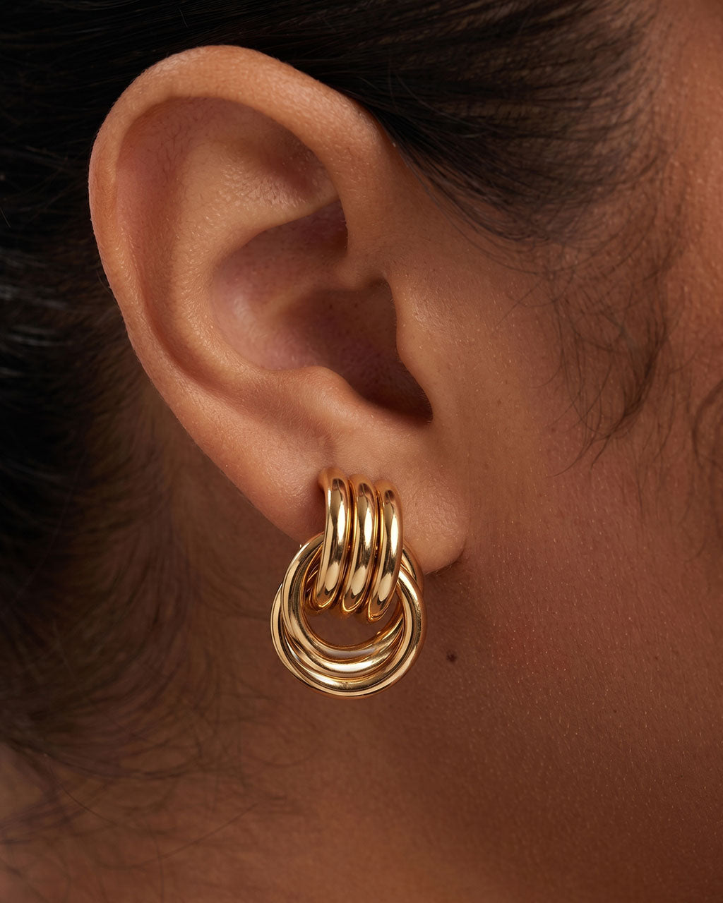 Layered Ribbed Illusion Knot Waterproof Gold Earrings