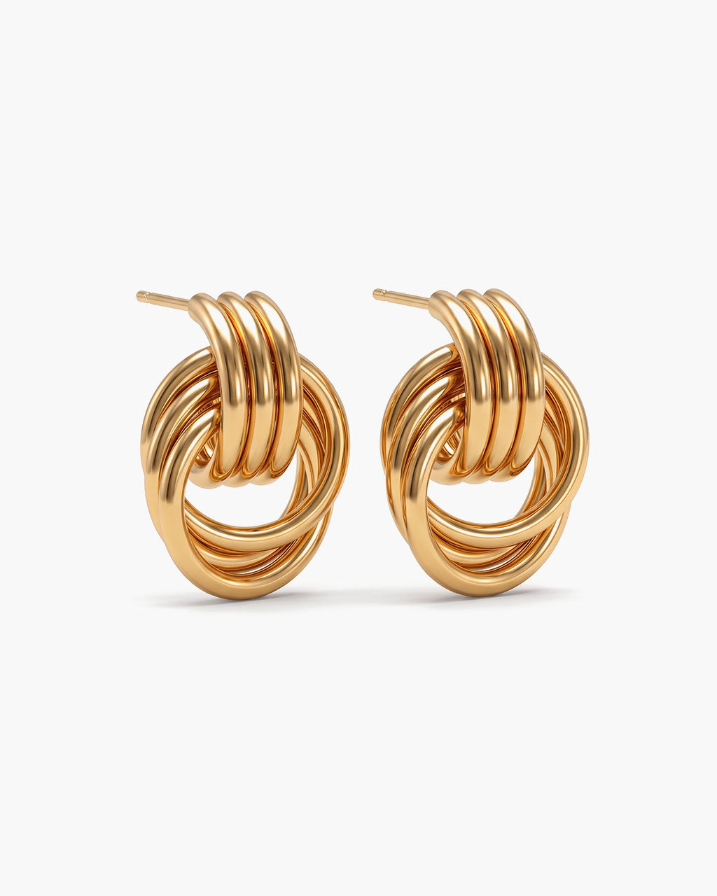 Layered Ribbed Illusion Knot Waterproof Gold Earrings