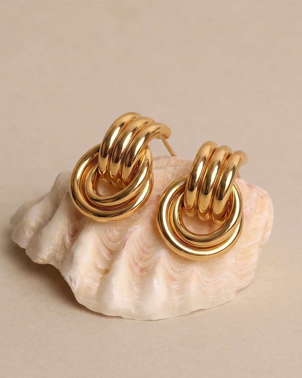 Layered Ribbed Illusion Knot Waterproof Gold Earrings