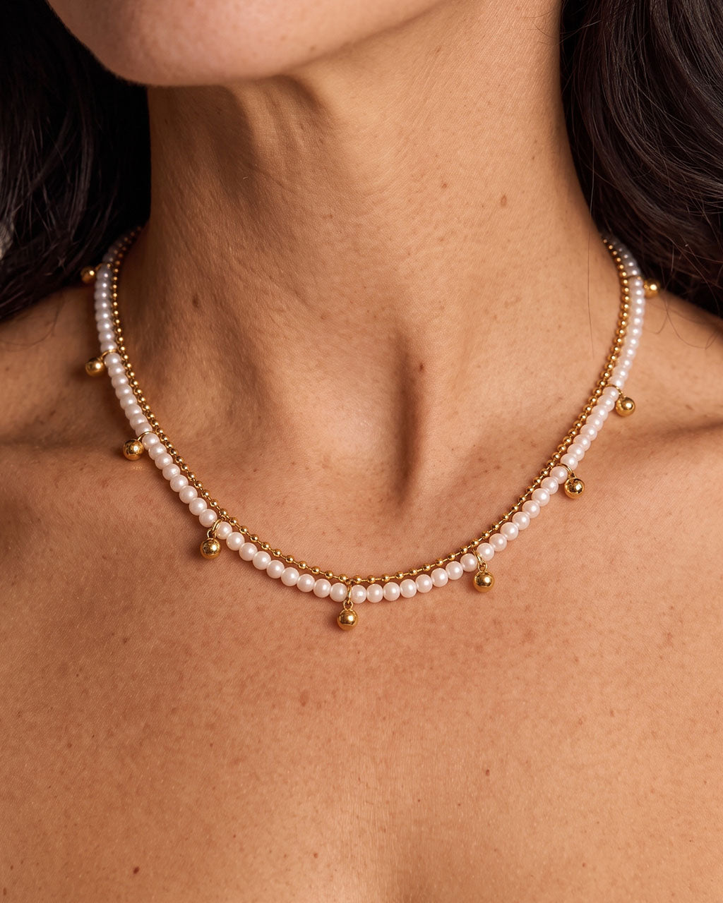 Luxe Pearl Beaded Layered Waterproof Gold Necklace