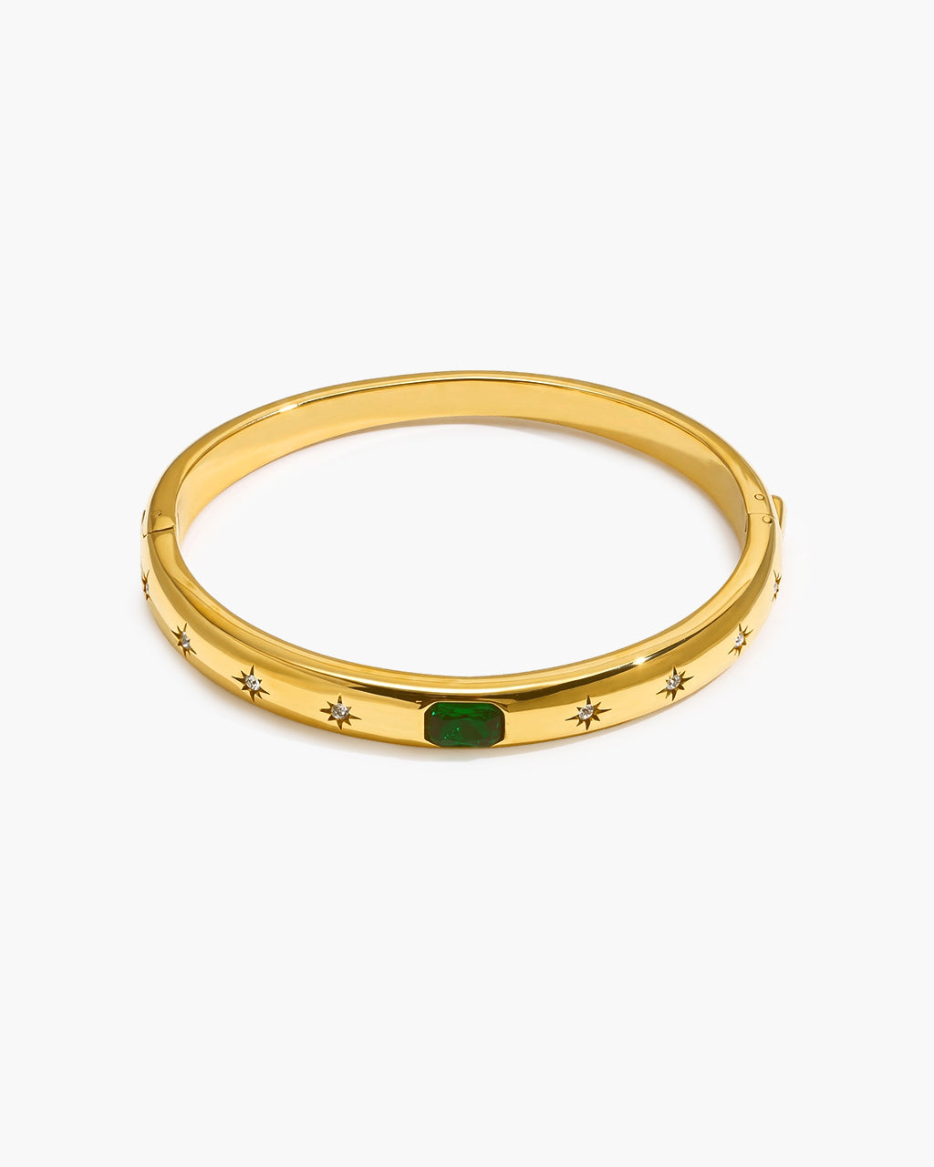 Luxury North Star Green Stone Waterproof Gold Bangle