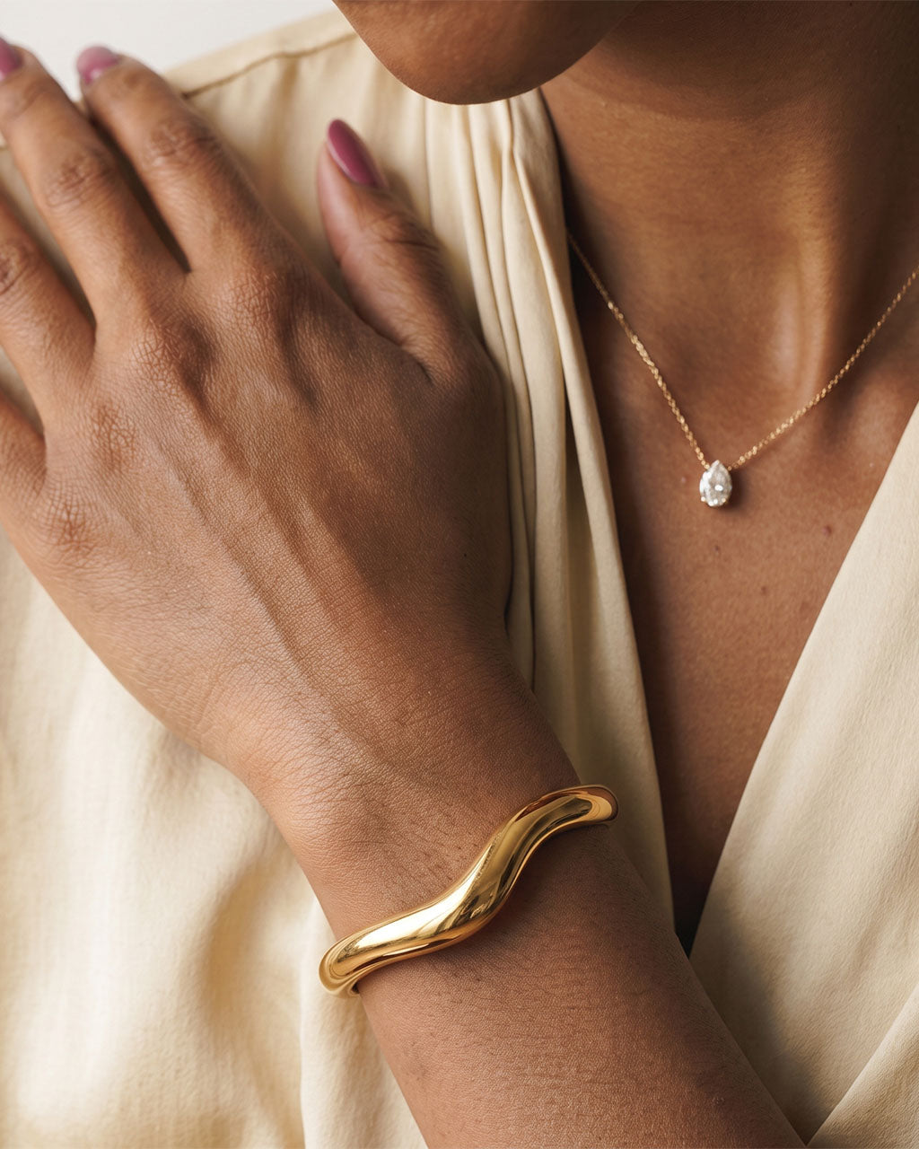 Minimalist Chunky Wave Cuff Waterproof Gold Bangle