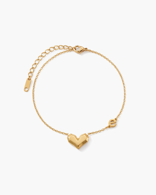 Modern Chevron Heart Letter E Waterproof Gold Anklet