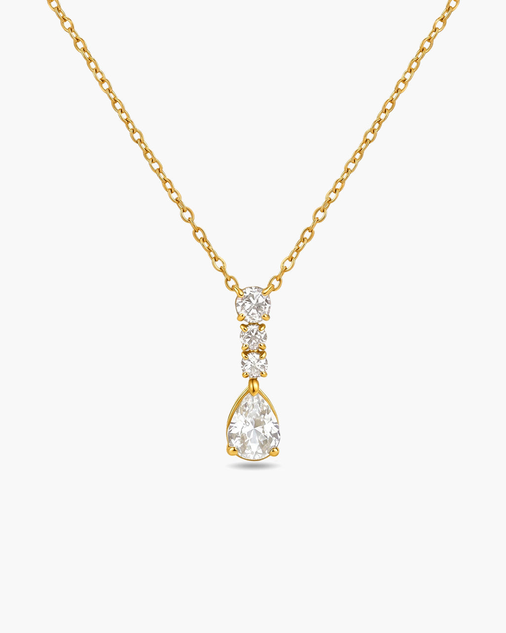 Multi Four Stone Linear Drop Waterproof Gold Necklace