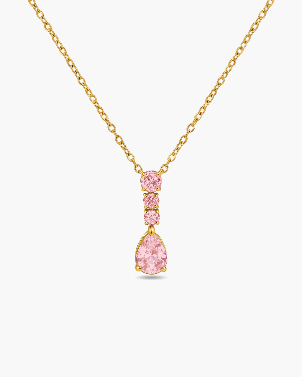 Multi Four Stone Linear Drop Waterproof Gold Necklace