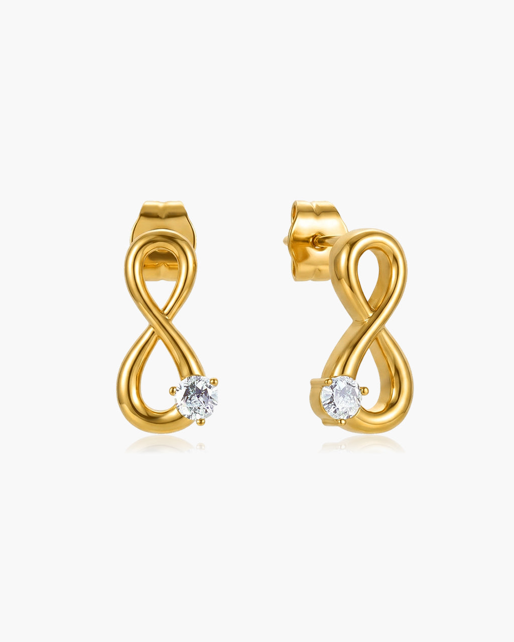 Off Center Solitaire Infinity Waterproof Gold Earrings