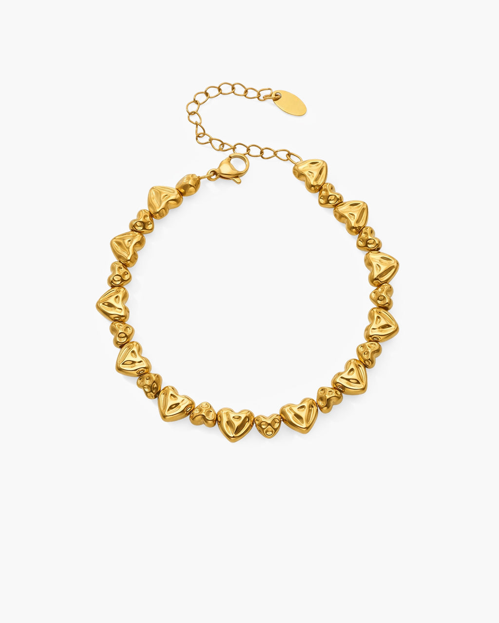 Organic Mixed Heart Link Waterproof Gold Bracelet