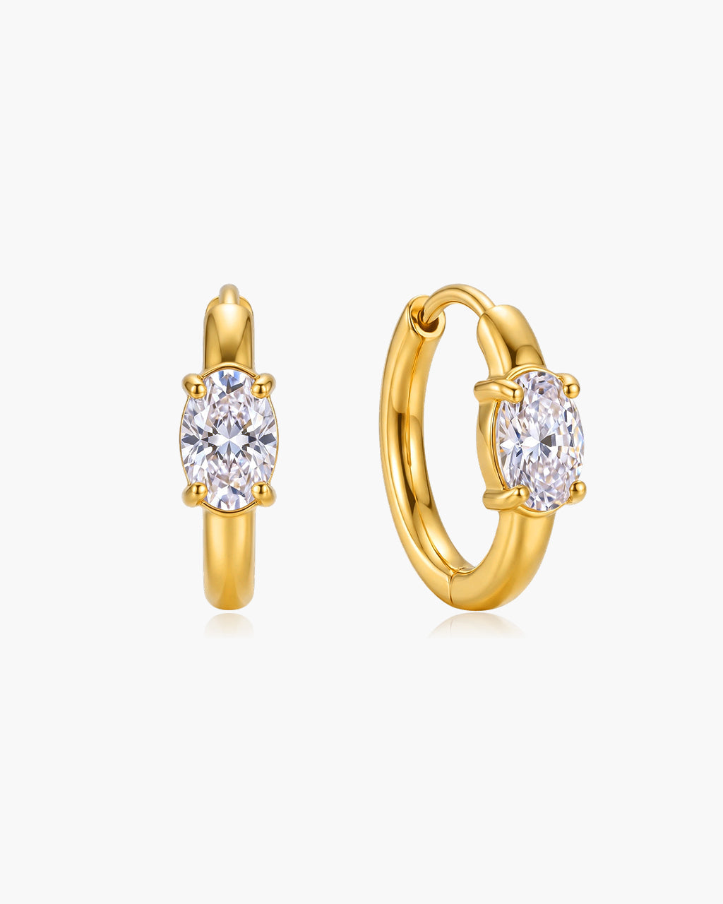 Oval Cut Solitaire Huggie Hoop Waterproof Gold Earrings